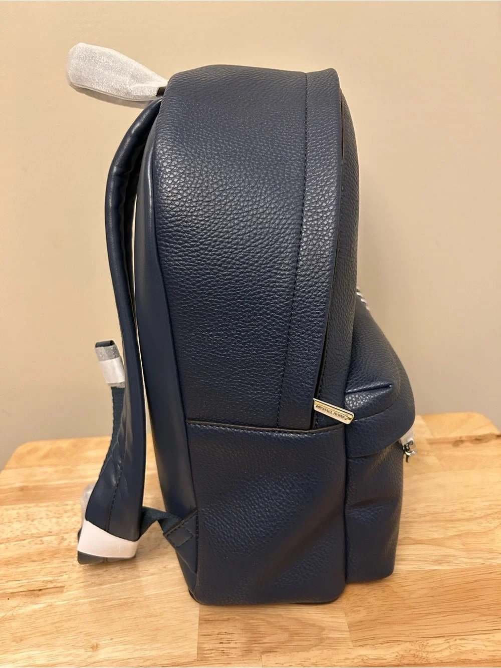 Michael Kors Navy Pebbled Leather Backpack with Silver Chain